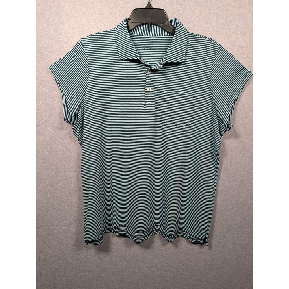 Renwick Stretch Pima Cotton Short Sleeve Polo Womens Sz XL Blue Striped Orig $95